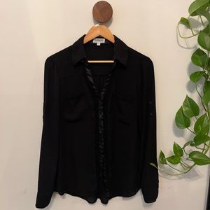 Express Black Portofino Button Down with Netting | M